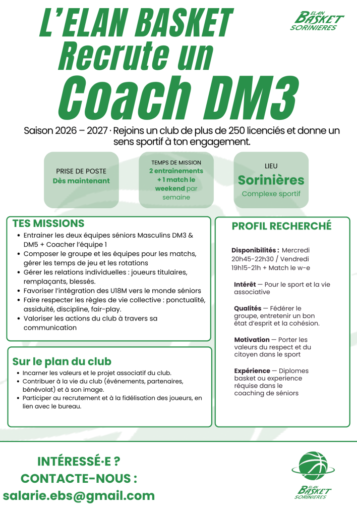 L'ELAN BASKET DES SORINIERES CHERCHE SON COACH DM3